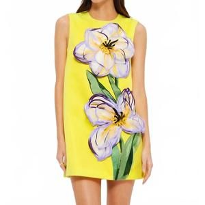 Leo Lin | Dresses | New Leo Lin Yvonne Applique Floral Mini Dress In Iris  Print In Yellow | Poshmark